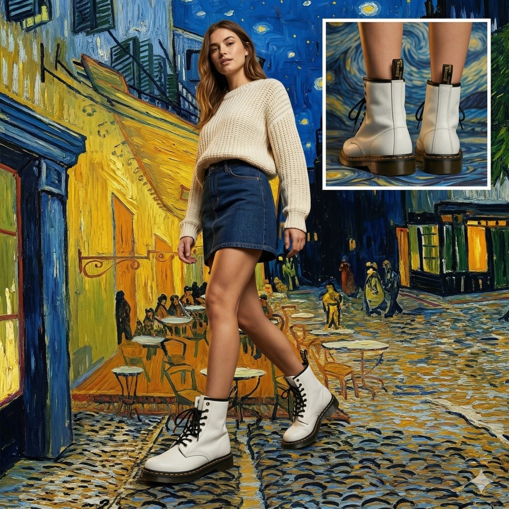 Dr Martens Zavala White Leather 8 Eye Combat Boots Womens 7 AW004 SH11W
